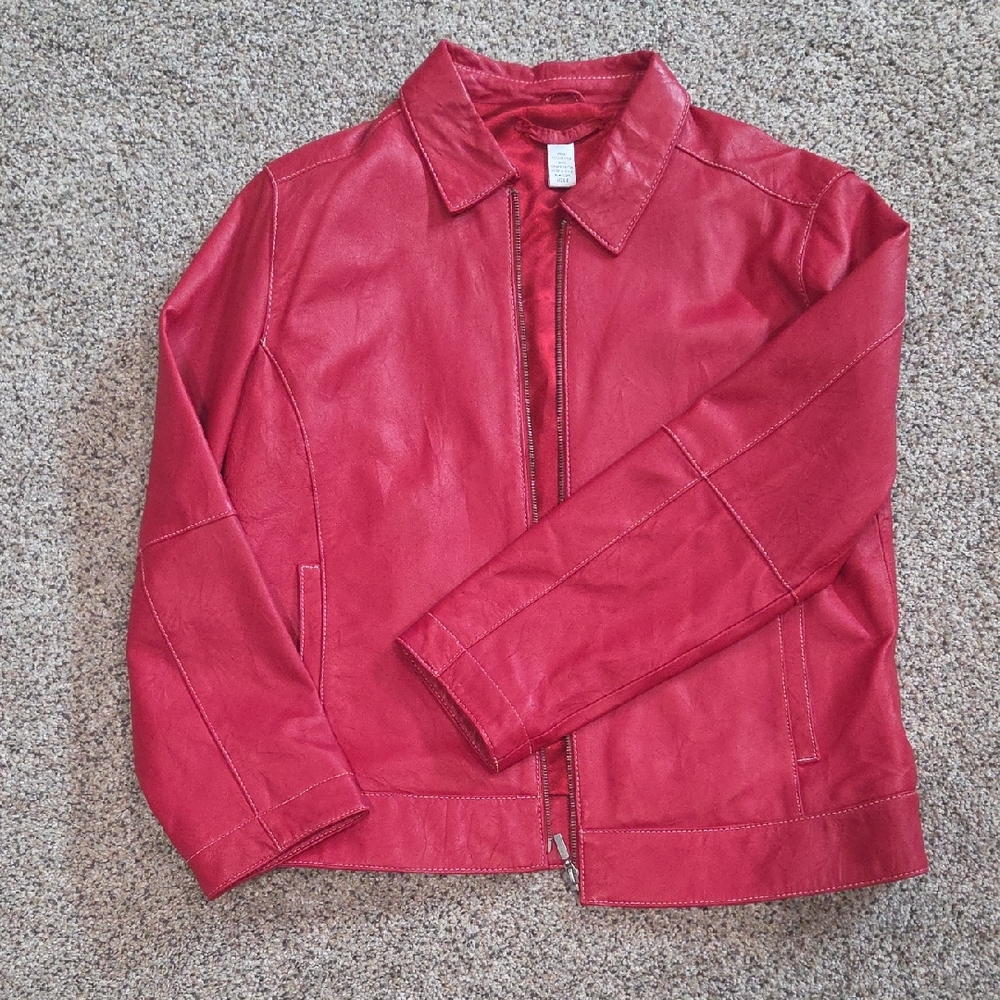 Chico's Red Leather Jacket Size 2 (Large)